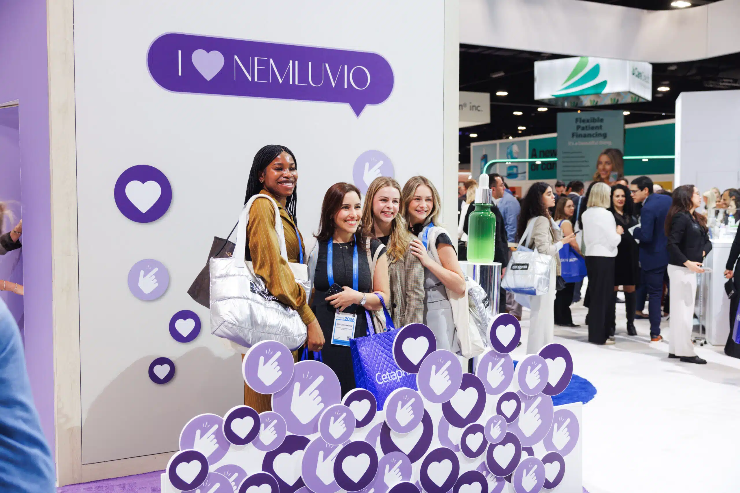 Galderma Nemluvio brand activation with Pop Life Photo booth, attendees posing for editorial portraits at American Academy of Dermatology meeting