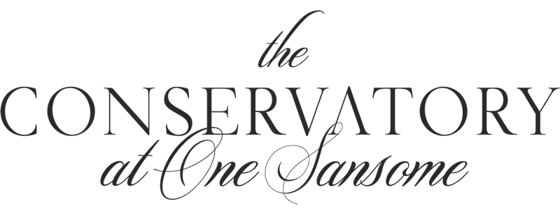 the Conservatory at One Sansome logo, elegant typography, luxury wedding venue branding, associated with Pop Life Photo services