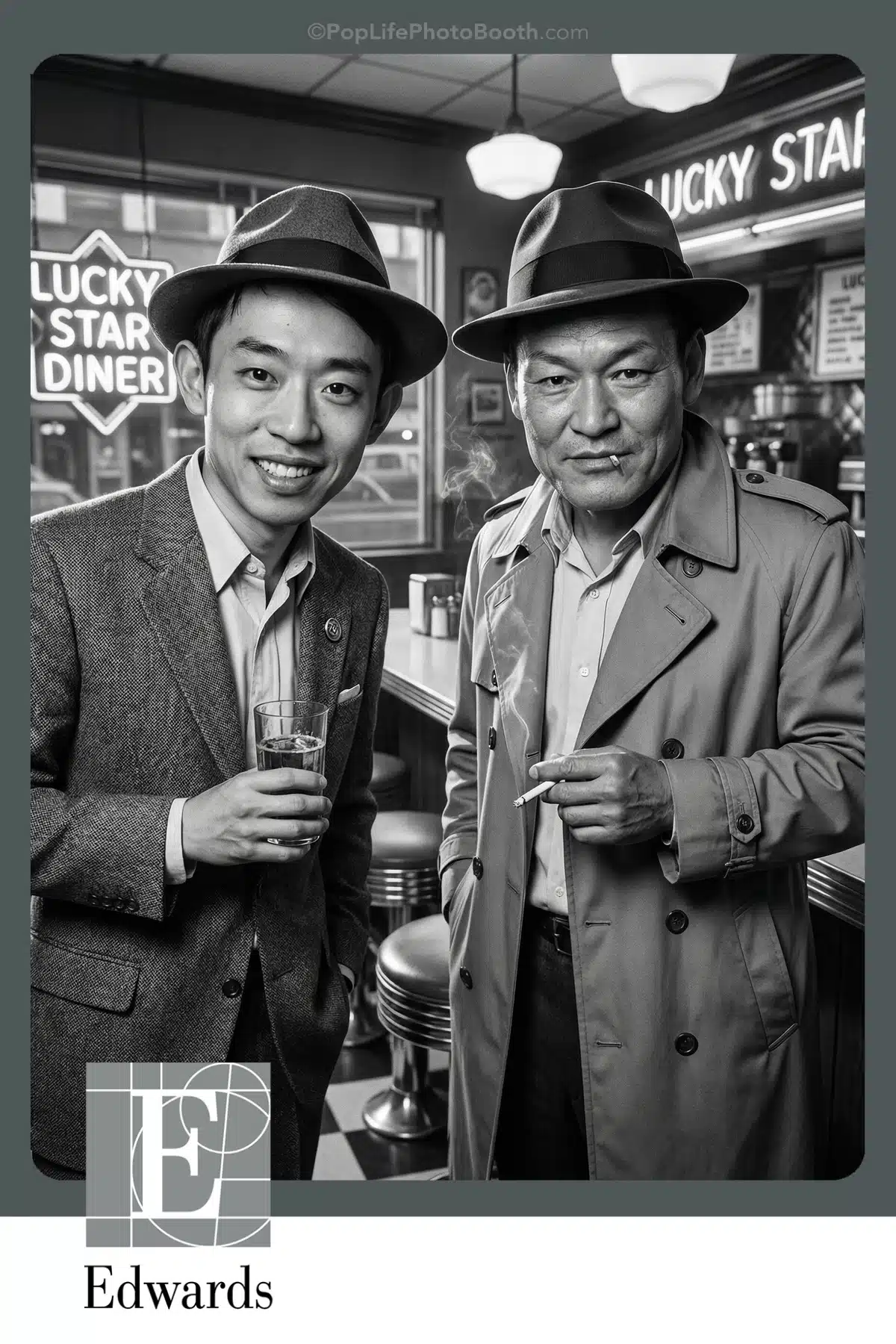 AI-transformed portraits and branded overlays at Pop Life Photo event activation.