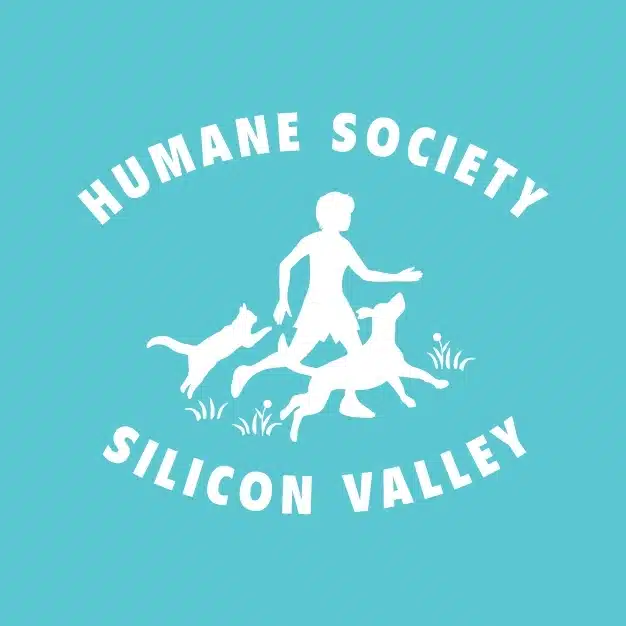 Humane Society Silicon Valley logo featuring a child walking with a cat and a dog, symbolizing animal welfare and community support.