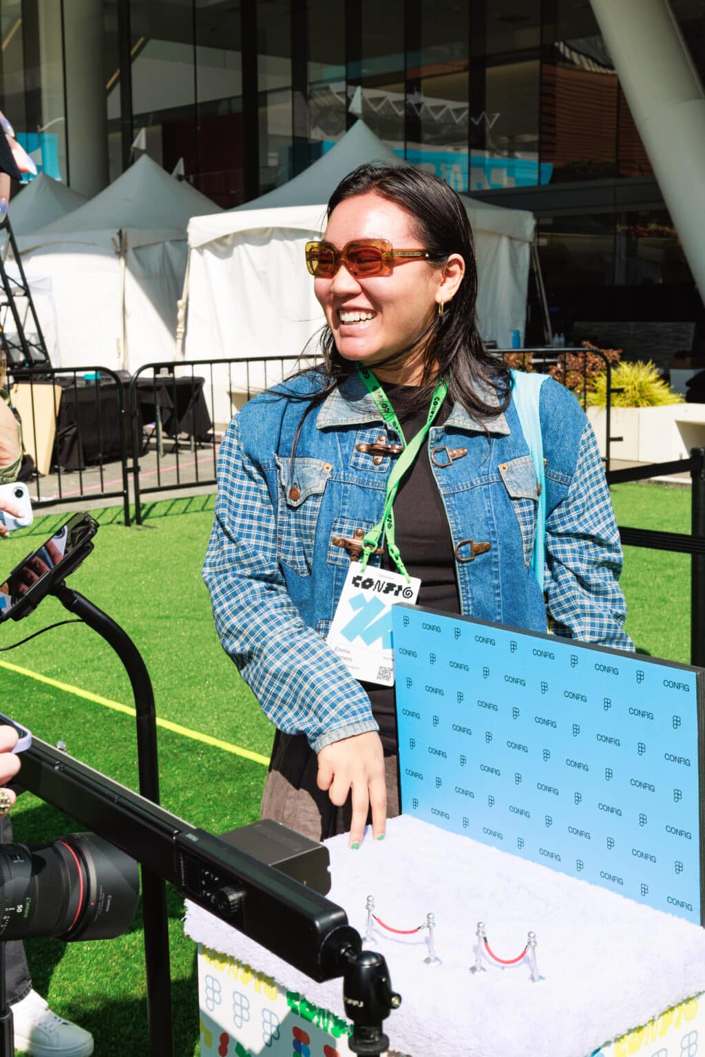 Guest enjoying custom AI experience and branded photo activation at an event.